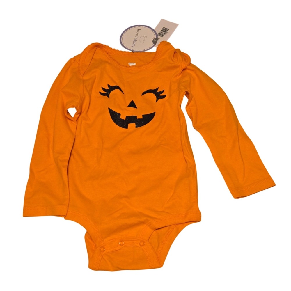 NWT  Koala Kids 12-18 Months Halloween Pumpkin Face‎ Orange Long Sleeve Bodysuit